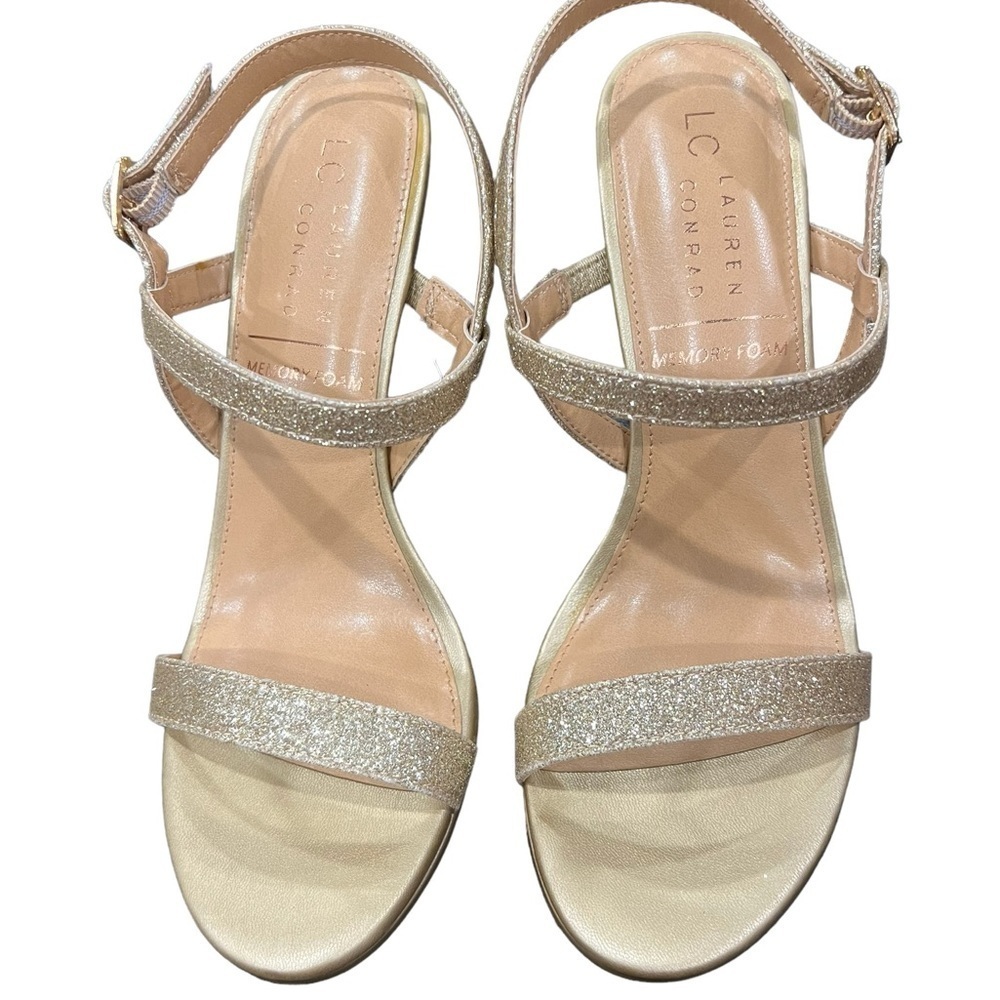 Lc Lauren Conrad Hazelnuts Women's Dress Sandals 7.5 M Gold Shimmer